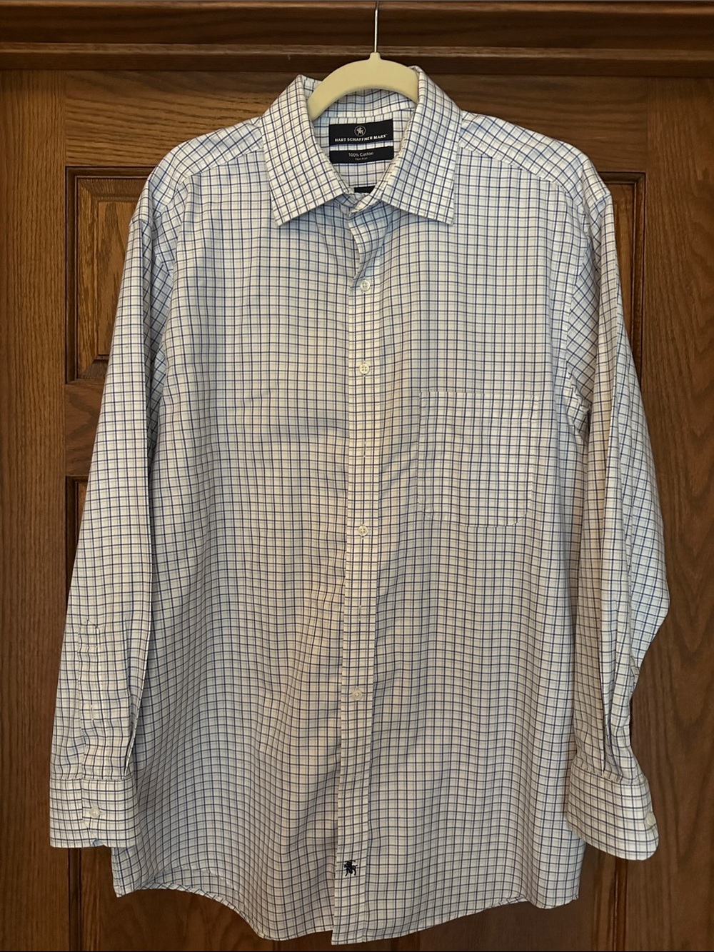 Hart Schaffner Marx Blue & White Windowpane Dress Shirt